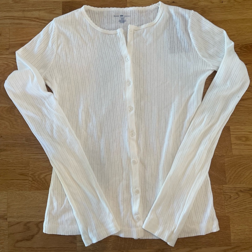 NWT Brandy Melville Pointelle Button Down Long Sleeve with Scalloped Collar